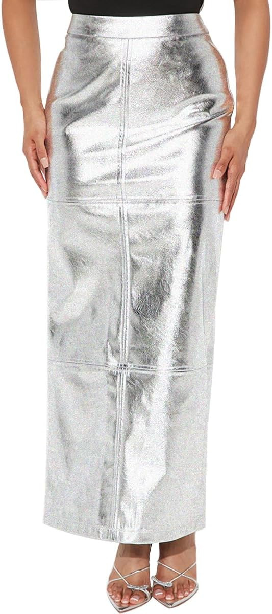 LuFeng Women's Sexy Summer Sparkly High Waist Slit Hem Bodycon Club Mermaid Maxi Skirt | Amazon (US)