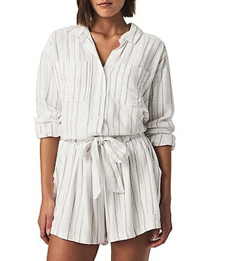 Splendid Gabrielle Knit Stripe Print Collar Long Sleeve Coordinating Button Front Shirt - XL | Dillard's