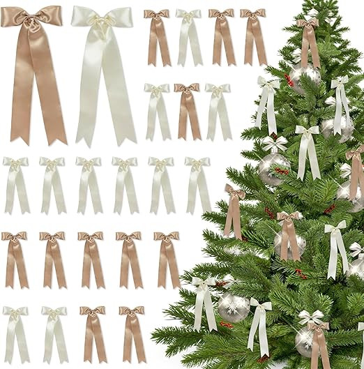 24 Pcs Christmas Tree Bows Decorations, Satin Ribbon Bows Christmas Wreath Bows Christmas Tree To... | Amazon (US)
