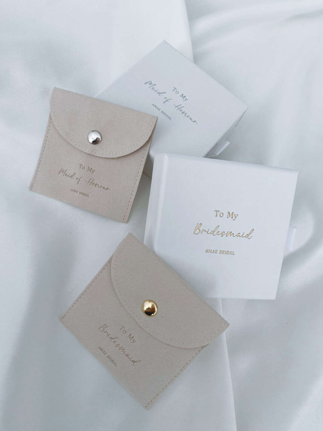 Beige Bridesmaid Jewellery Gift Box and Pouch Maid of Honour - Etsy | Etsy (US)