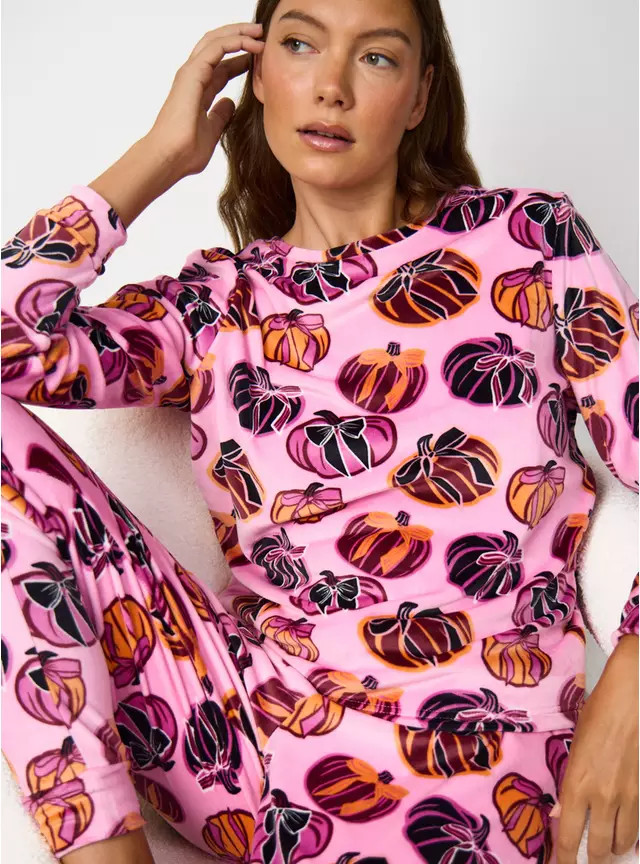 Buy Pink Halloween Pumpkin Print Pyjamas L | Halloween pyjamas | Tu | Tu Clothing