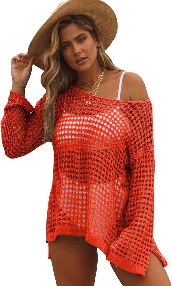 SHENHE Women's Beach Cover Up Swim Coverup Crochet Cover Ups Hollow Out Bathing Suit Coveups | Amazon (US)