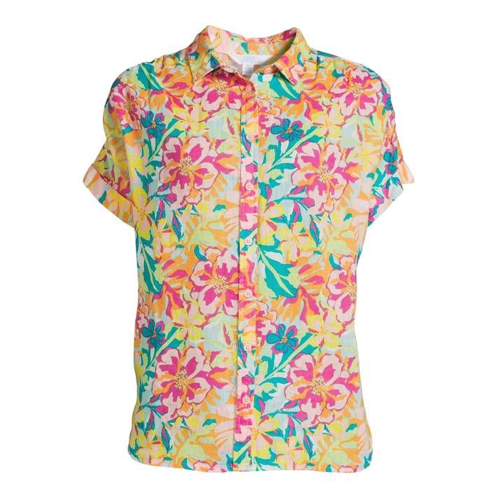 Time and Tru Women's Roll Cuff Button-Down Shirt | Walmart (US)