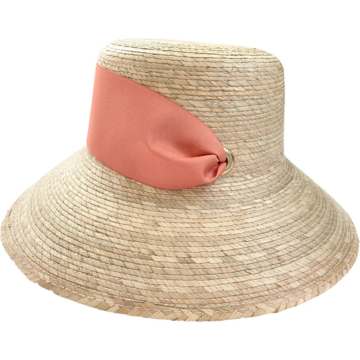 Women's Clematis Wide & Short Brim Grosgrain Ribbon Bucket Hat, Coral | Maisonette