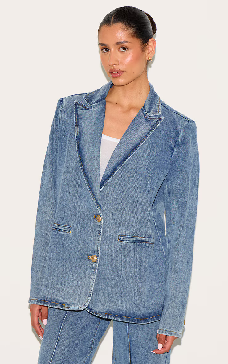 Tall Vintage Mid Wash Oversized Denim Blazer | Tall | PrettyLittleThing US