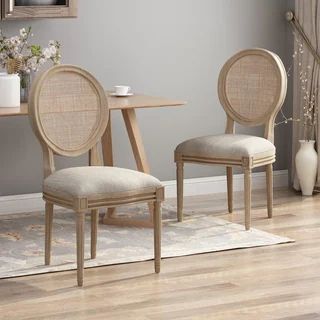 Epworth Wooden Dining Chair with Wicker and Fabric Seating (Set of 2) by Christopher Knight Home ... | Bed Bath & Beyond