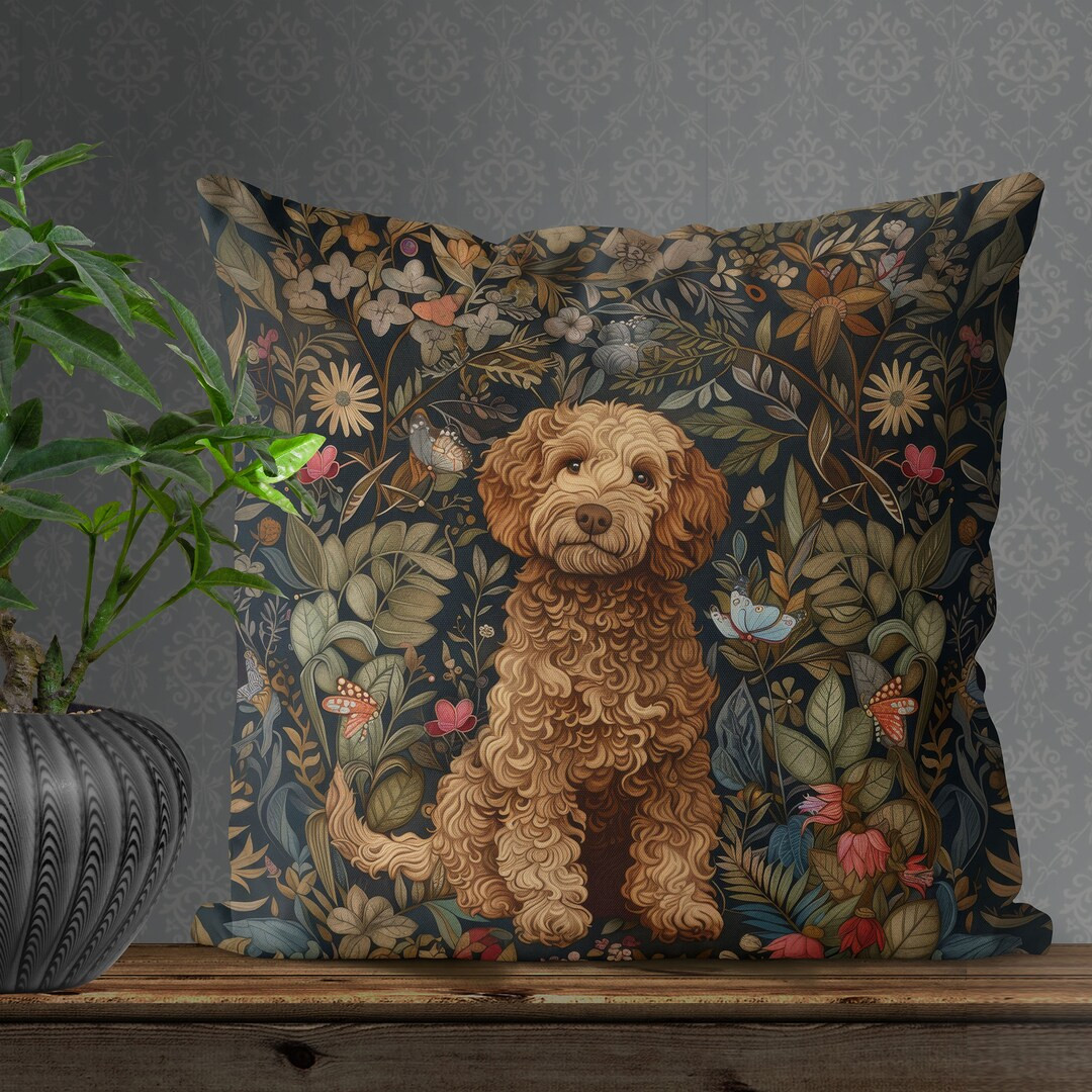 Brown Labradoodle Dog Pillow Cover Handmade Cotton Linen Mix Cushion Cover Print Both Sides Cute ... | Etsy (US)