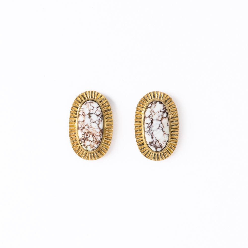 Daphne Oval Wild Horse Jasper Stone Post Earrings Framed In Brass | INK+ALLOY