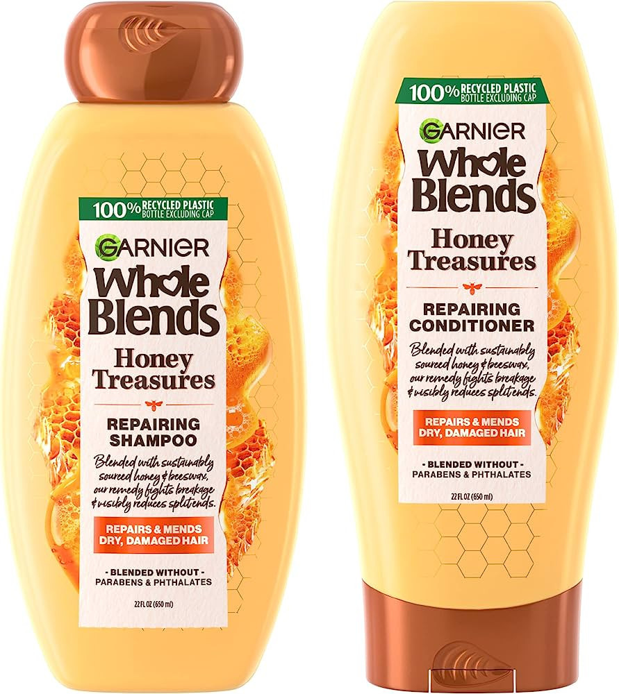 Garnier Whole Blends Honey Treasures Repairing Shampoo and Conditioner Set for Dry, Damaged Hair,... | Amazon (US)