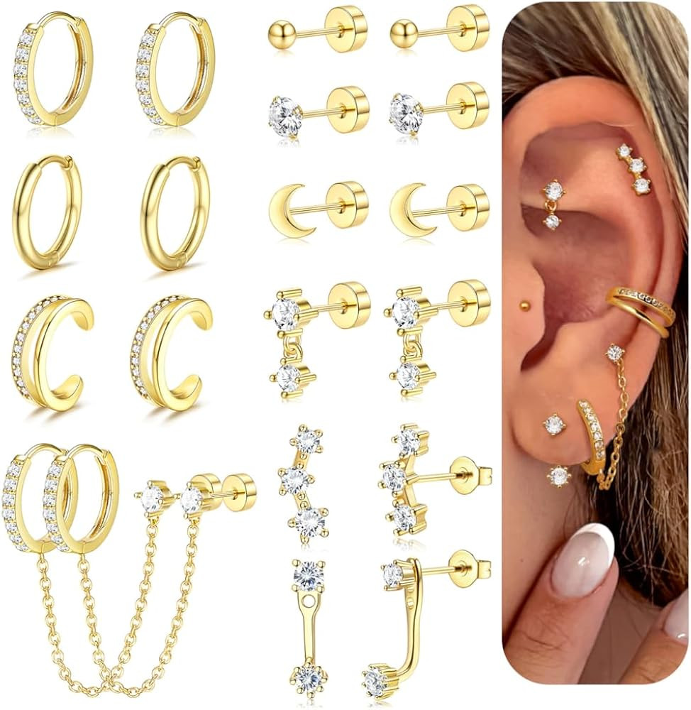 Florideco Small Gold Earrings for Women Hypoallergenic 20G Surgical Stainless Steel Flat Back Stu... | Amazon (US)