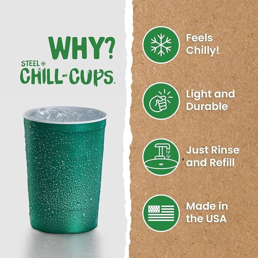 Steel Chill Cups 16 oz. Party Cups, Perfect for Cold Drinks, Sturdy & Durable, Disposable and 100... | Amazon (US)