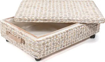 Chett Minimalist Hand-Woven Hyacinth/Wood Underbed Storage Bin with Wheels and Handles | Nordstrom
