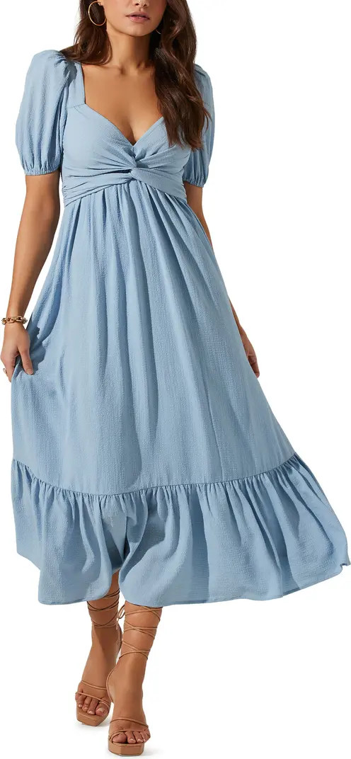 Tie Back Puff Sleeve Midi Dress | Nordstrom