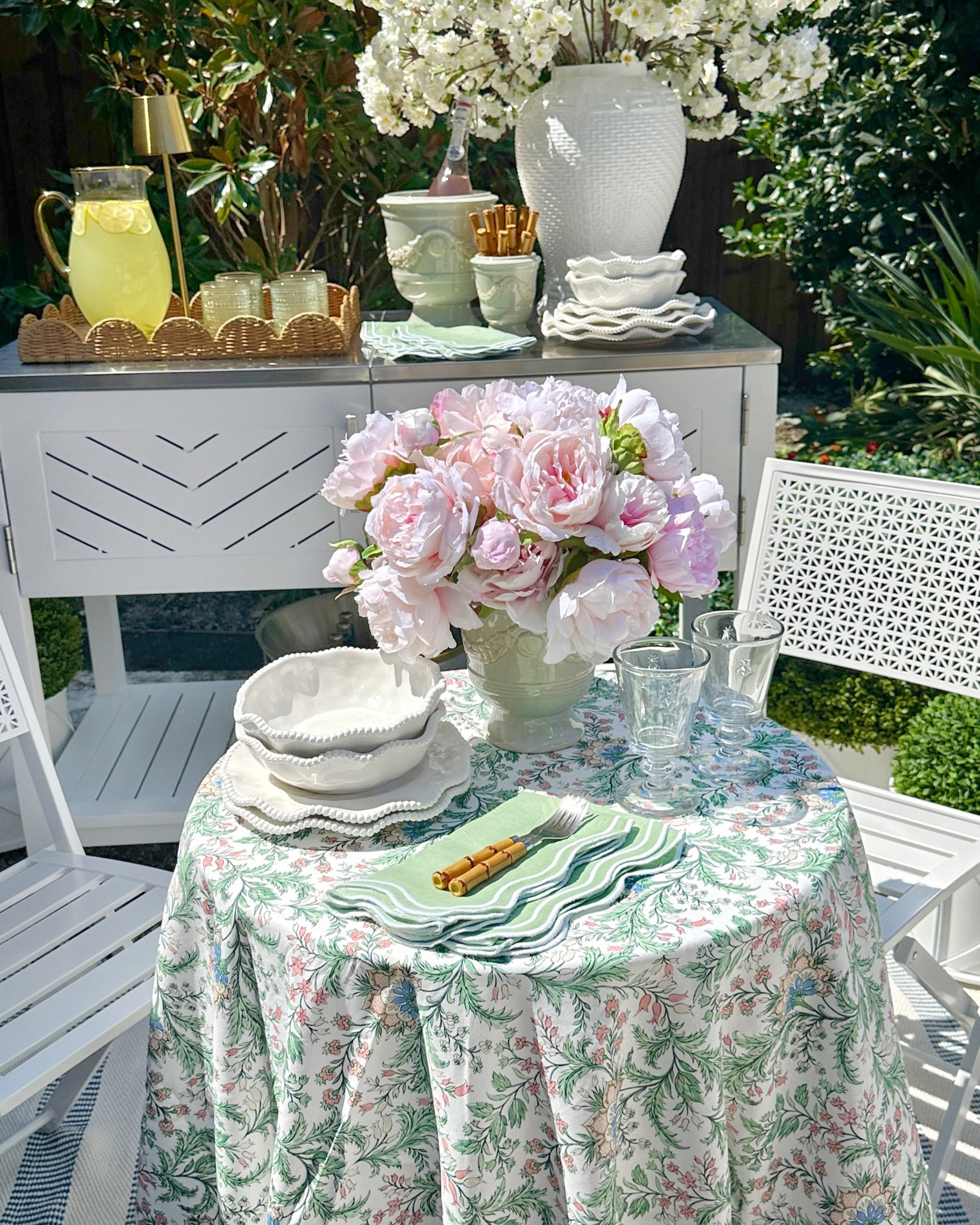 Summer entertaining must-haves from @Wayfair! Sharing some of my favorite pieces perfect for summer entertaining and styling! #wayfair #wayfairpartner 

#wayfairfinds outdoor dining patio outdoor bar bistro table melamine dinnerware melamine plates bee glassware bamboo flares are faux peonies sage green and pink decor 

#LTKSaleAlert #LTKHome #LTKxWayfair