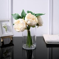 10"" Beige Silk Peony Bouquet Artificial Flowers, Wedding Flowers Faux Peonies Centerpiece Floral Arrangement Office Home Decor | Etsy (US)