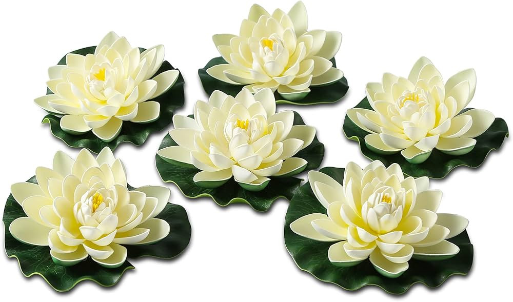 NAVADEAL 6PCS Artificial Floating Foam Lotus Flowers with Water Lily Pad Ornaments, Ivory White, ... | Amazon (US)