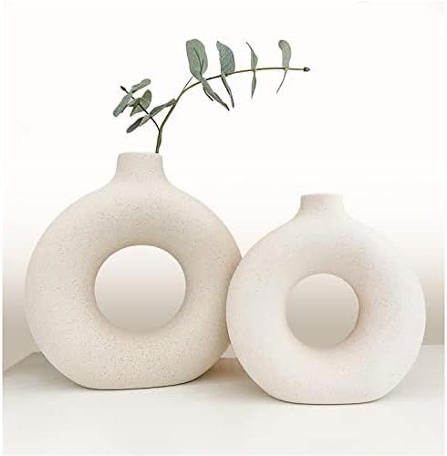 Leicofay Ceramic Hollow Donut Vase Set of 2, Off White Vases for Decor Nordic Minimalism Style De... | Amazon (US)