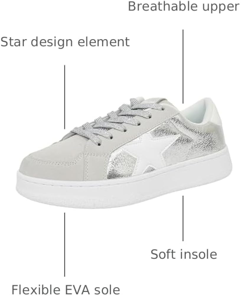Niluber Star Sneakers for Women Low Top Comfortable Cushioned White Gold Sliver Leopard Platform ... | Amazon (US)