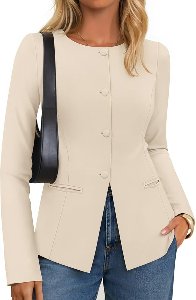 ZESICA Womens Business Casual Blazers Fall Long Sleeve Button Suit Jackets Office Work Outfits Fi... | Amazon (US)