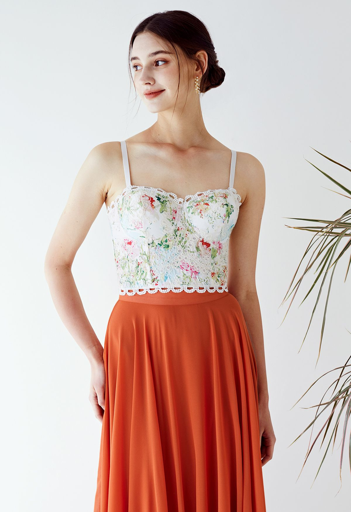 Monet Garden Floral Embroidered Bustier Crop Top | Chicwish