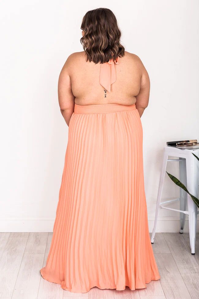 Sunny Gleam Orange Accordion Halter Maxi Dress FINAL SALE | Pink Lily