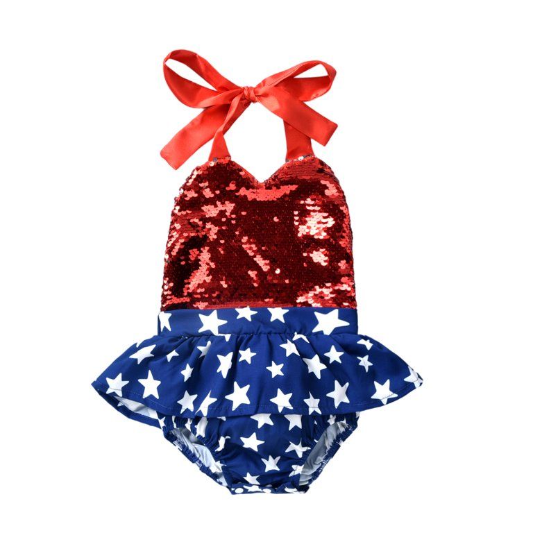 Brilliantme 4th of July Baby Girl Outfit Halter Sequins Fourth of July Romper Baby Girl Independe... | Walmart (US)
