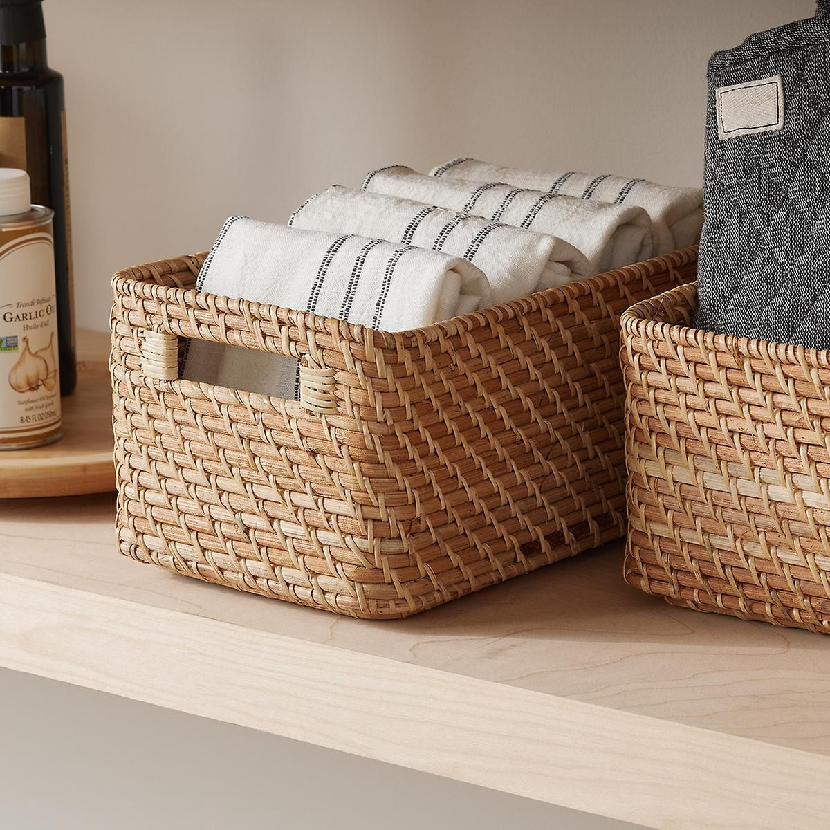 Marie Kondo Ori Rattan Honey Natural Curved Bins | The Container Store