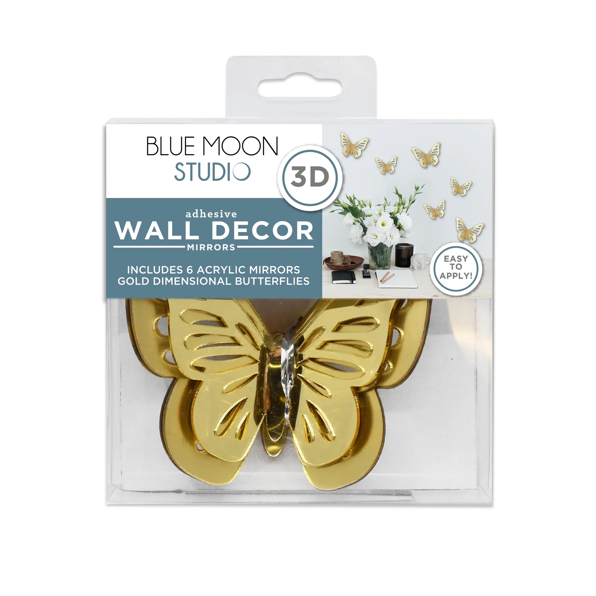 Blue Moon Studio Gold 3D Butterfly Mirror Wall Decals, Adult/Teen/Tween, 6 Pack | Walmart (US)