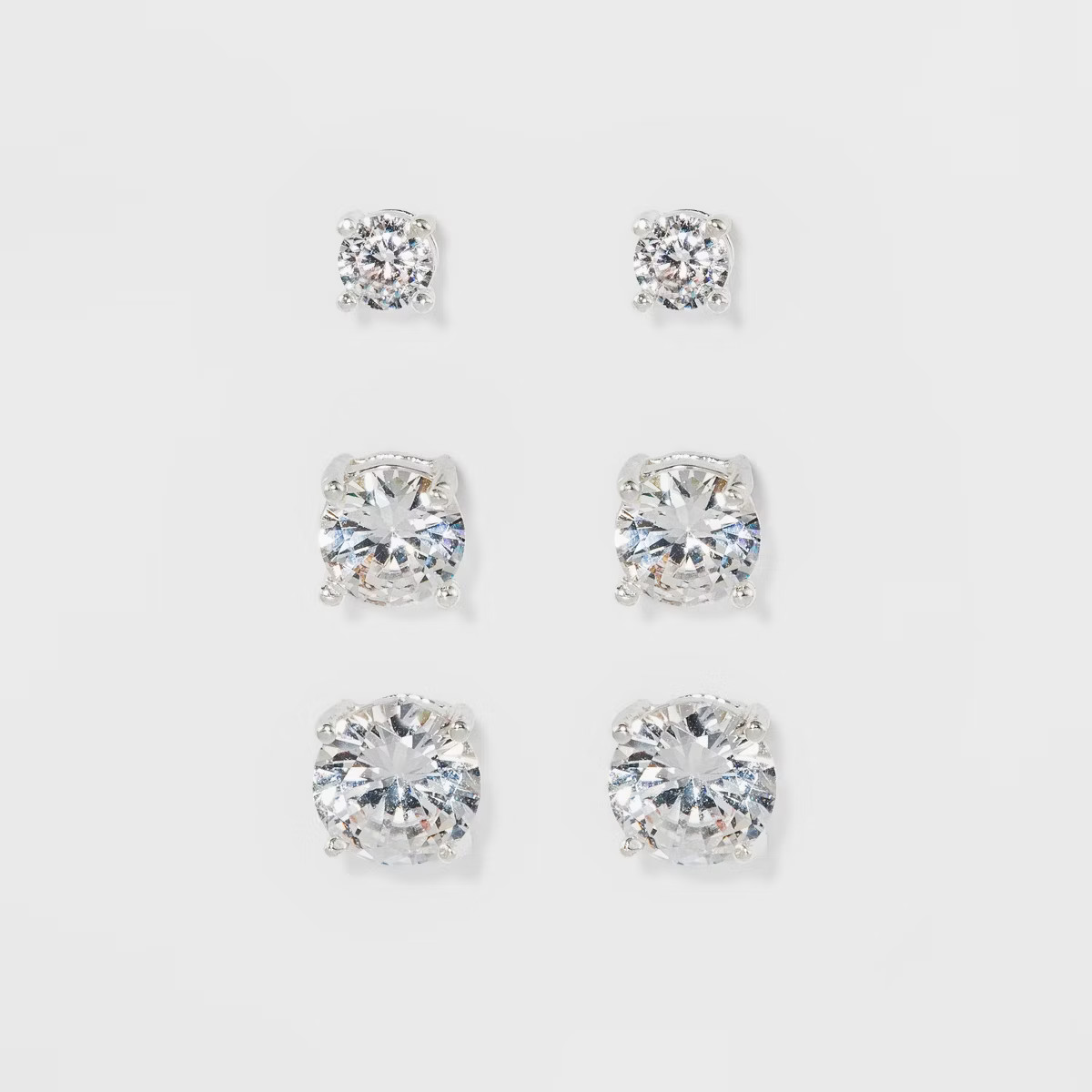 Women's Fashion Trio Crystal Round Stud Earring Set 3pc - A New Day™ Silver | Target