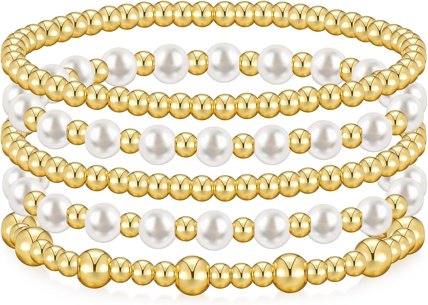 Gold Bracelets for Women Pearl Bracelet Gold Bracelet Stack Beaded Bracelets for Women Girls 14K ... | Amazon (US)