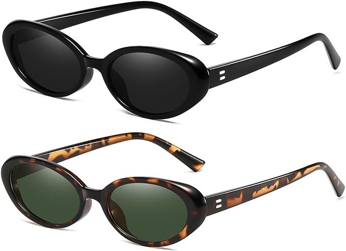 NIDOVIX 2 Pack Retro Oval Sunglasses for Women Men 90s Fashion Small Oval Sunglasses UV400 Protec... | Amazon (US)