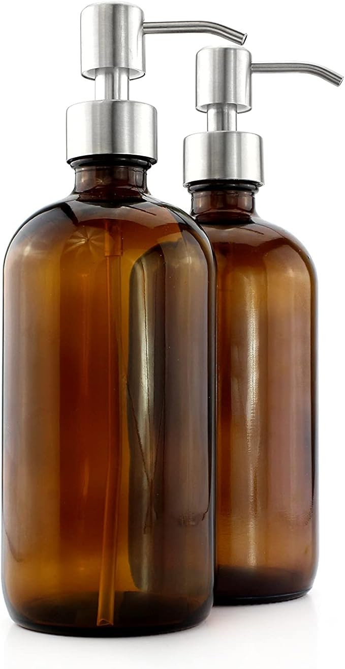 Cornucopia 16-Ounce Amber Glass Bottles w/Stainless Steel Pumps (2-Pack); Lotion & Soap Dispenser... | Amazon (US)
