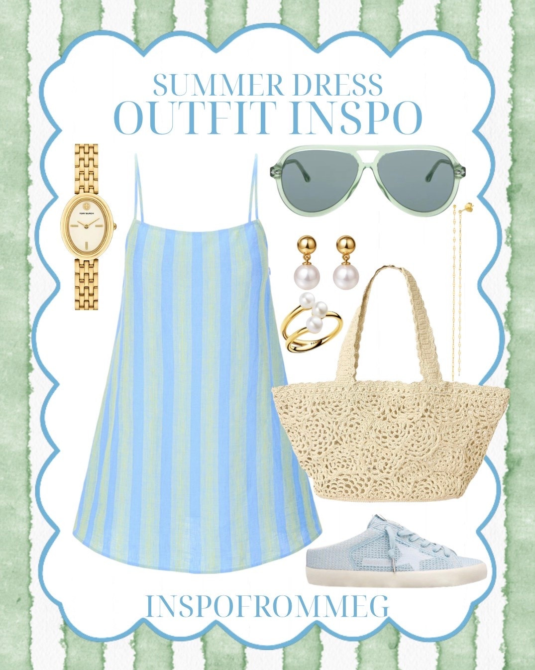 summer outfit inspo, summer dress outfit, blue striped dress, casual summer style, coastal grandma outfit, preppy summer fashion, beach vacation outfit, resort wear inspo, european summer outfit, feminine summer style, light blue dress, green and blue outfit, neutral accessories, woven tote bag, crochet tote, pearl jewelry outfit, gold jewelry stack, everyday jewelry, summer sneakers outfit, casual chic outfit, old money aesthetic, clean girl aesthetic, country club style, brunch outfit inspo, vacation style, spring to summer transition outfit, effortless style, southern style fashion, classy casual outfit, girly outfit inspo, college girl style, sorority girl fashion, SEC style, University of Alabama style, coastal preppy aesthetic, pastel outfit inspo, elevated basics, summer capsule wardrobe, vacation packing inspo, LTK fashion, amazon fashion finds, target style, boutique style outfit, everyday summer look, cute travel outfit, trendy summer outfit, sunglasses outfit inspo, timeless fashion pieces, neutral summer accessories

#LTKootd #LTKgrwm #LTKSeasonal