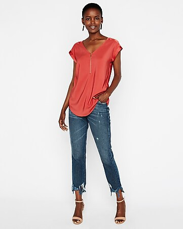 Silky Zip Front Gramercy Tee | Express