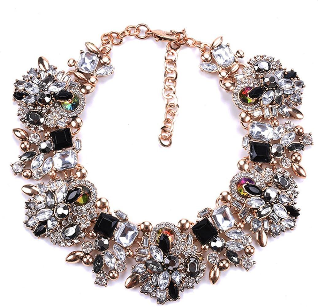 Bib Statement Necklace Colorful Glass Crystal Collar Choker Necklace for Women Fashion Accessorie... | Amazon (US)
