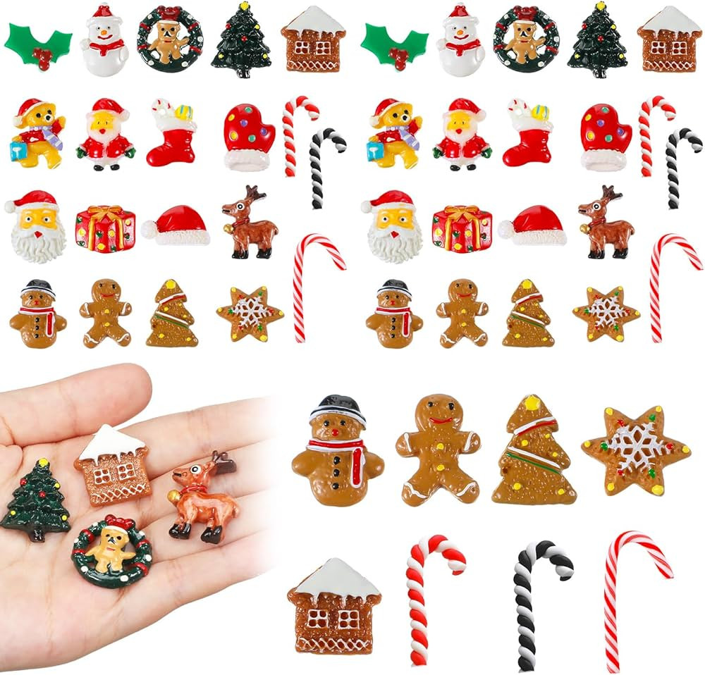 VioraWhite 60 Pcs Christmas Miniatures for Crafts Christmas Resin Flatback Slime Charms Embellish... | Amazon (US)