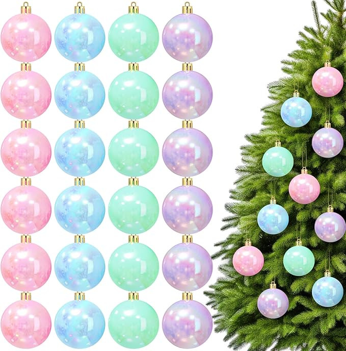 Civaner 24 Pcs Pastel Candy Christmas Ball Ornaments 2.36 Inch Shatterproof Macaron Christmas Bal... | Amazon (US)