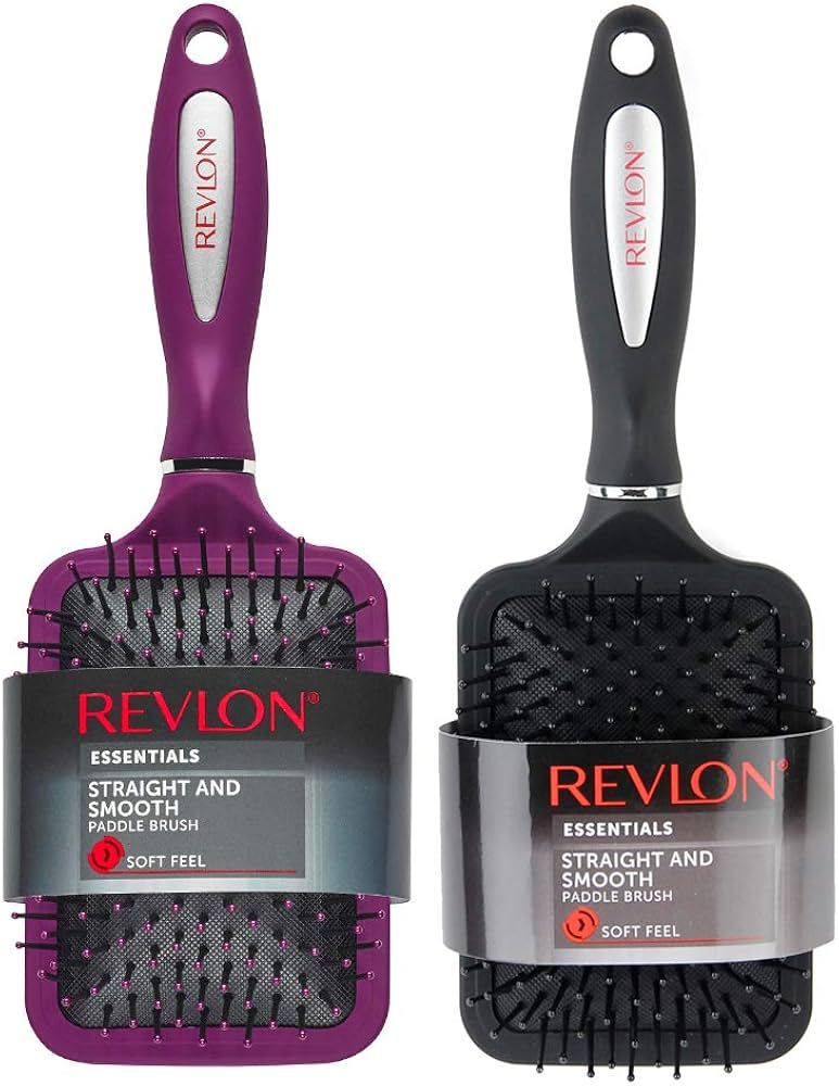 Revlon Straight & Smooth Soft Touch Paddle Hair Brush Set, Black + Berry | Amazon (US)