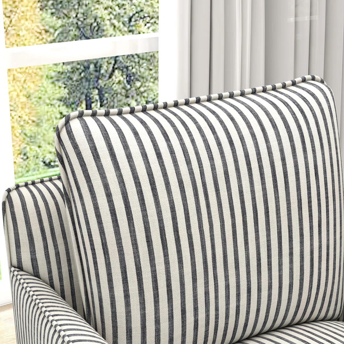 Romines 29.7" W Modern Soft Stripe Upholstered Swivel Barrel Chair with Removable Cushion (Set of... | Wayfair North America