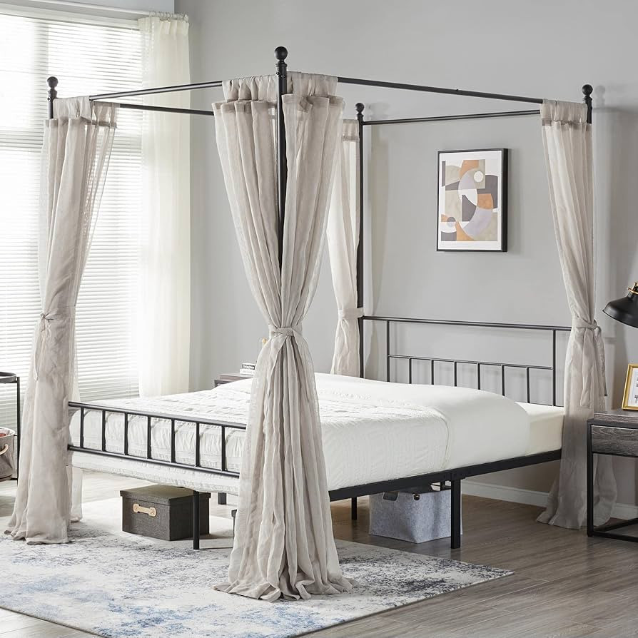 Yaheetech Metal Canopy Platform Bed Frame Four-Poster Canopied Bed Mattress Foundation with Headb... | Amazon (US)