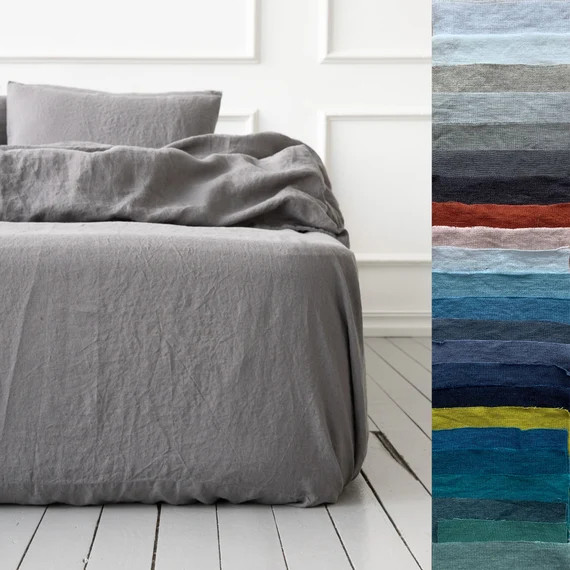 Stone Washed Linen Fitted Sheet in 23 colours. King, Queen, Custom size linen fitted sheet, linen... | Etsy (CAD)