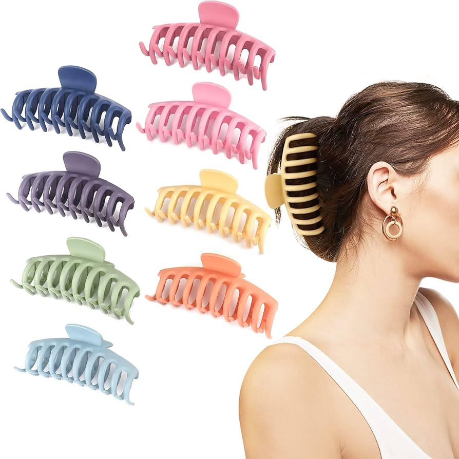 Beauty.H.C 4.3 Inch Large Hair Claw Clips for Thin Thick Curly Hair Big Matte Hairclips Banana St... | Amazon (US)