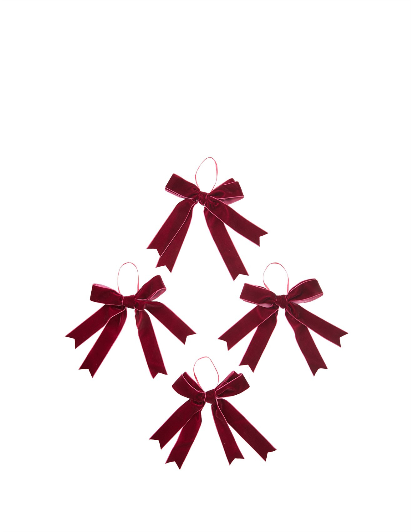 21CM BURGUNDY VELVET BOW ORNAMENT SET OF 4 | David Jones (Australia & New Zealand)