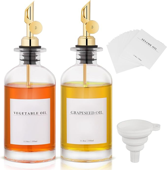 2 Pack Olive Oil Dispenser Glass Bottle, 12oz/350ml Reusable Coffee Syrup Dispenser, Oil and Vine... | Amazon (UK)