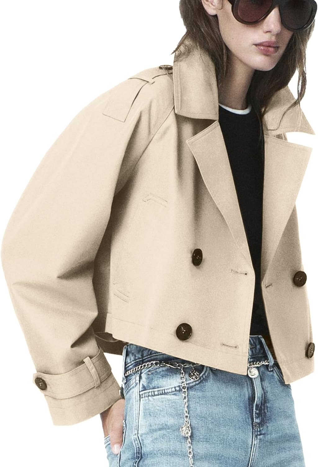 ELLEVEN Cropped Trench Coat for Women，Casual Short Fall Jackets | Amazon (US)