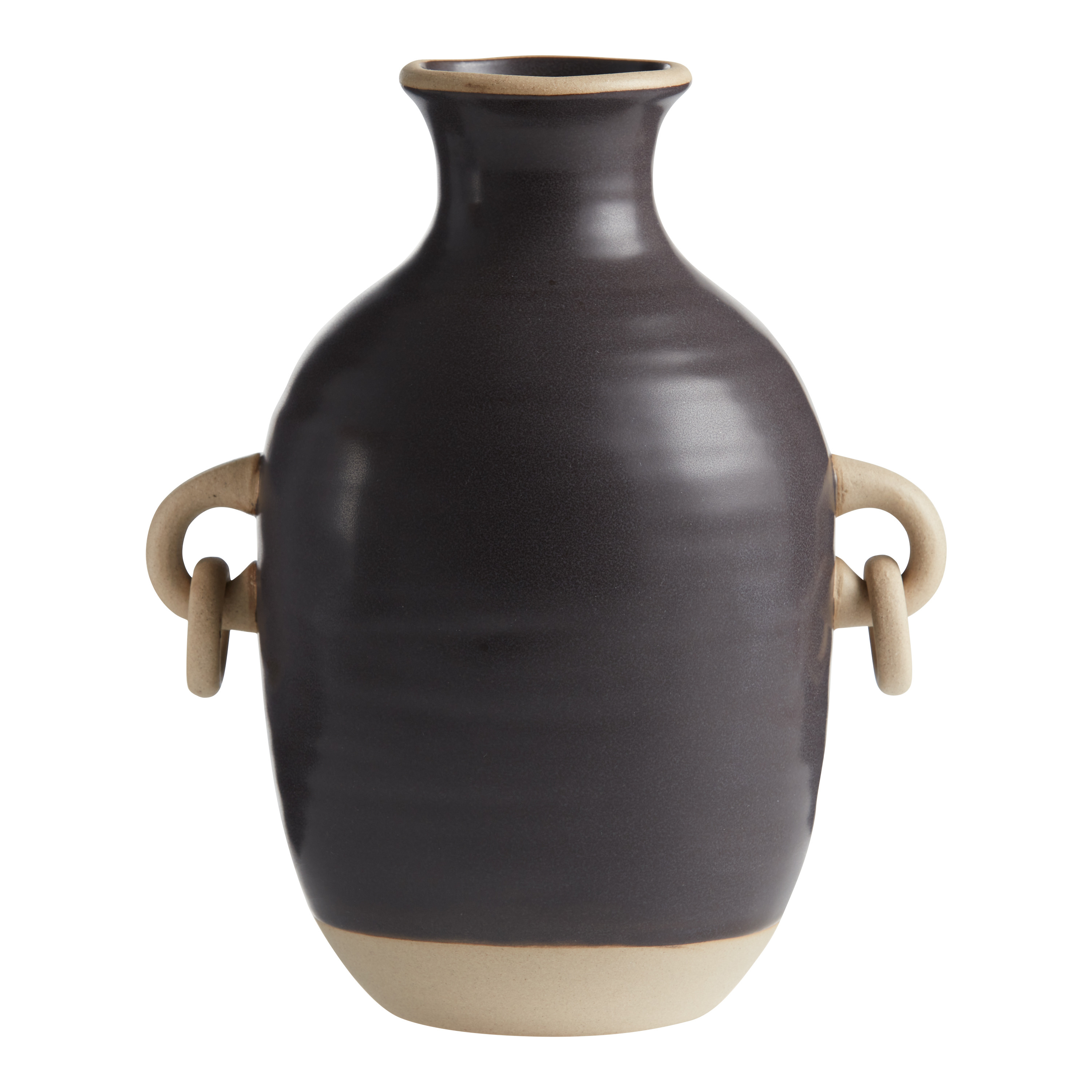 Black And Natural Ceramic Vase With Ringed Handles | World Market