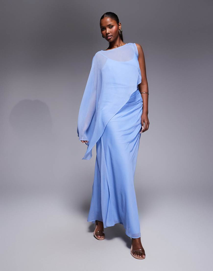 ASOS DESIGN draped batwing asymmetric one sleeve maxi dress in light blue | ASOS (Global)