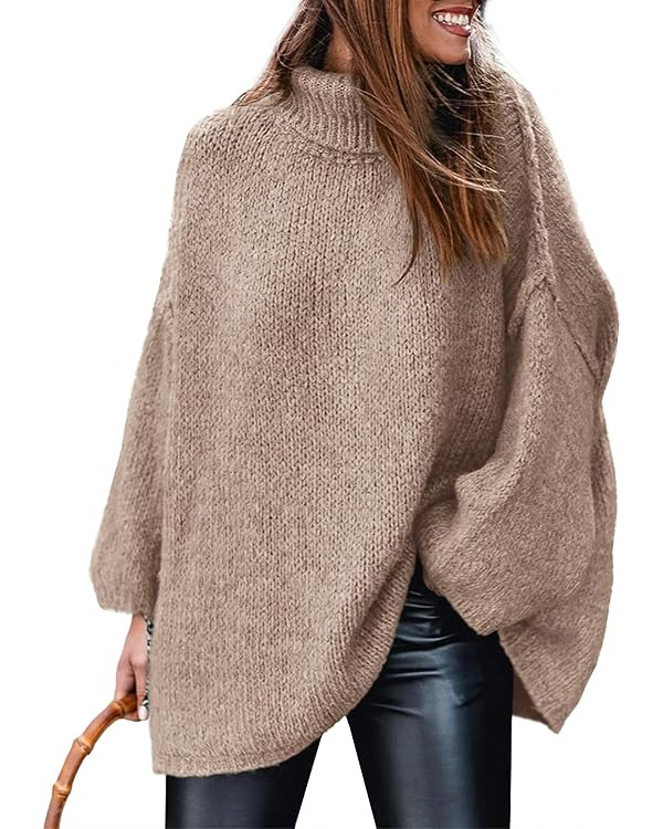 PRETTYGARDEN Women's Winter Turtleneck Oversized Sweaters Long Sleeve Chunky Knit Slouchy Pullove... | Amazon (US)
