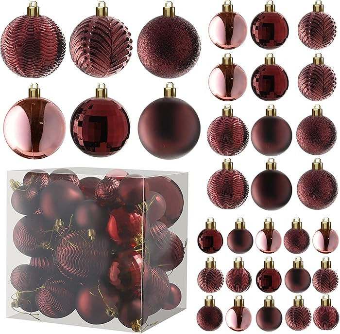 PREXTEX Wine Red Christmas Ornaments Set - 36 Shatterproof Wine Colored Ornaments for Christmas T... | Amazon (US)