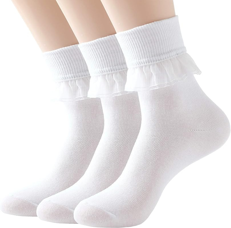 SRYL Women Ankle Socks Lace Turn-Cuff, Cute Ruffle Frilly Comfortable Cotton Socks Ladies Girl Pr... | Amazon (US)